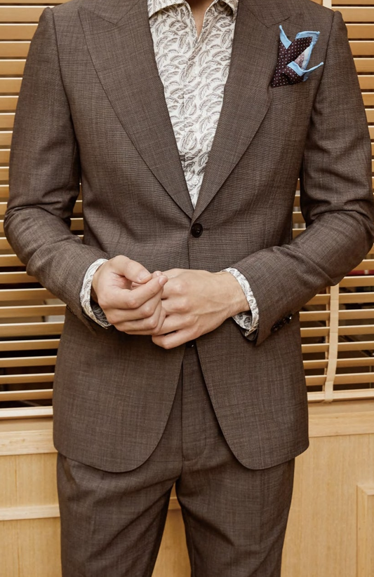 Luxurious Dark Brown Wool Pant Suit