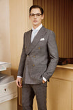 Classic Grey Double-Breasted Windowpane Suit Classic Grey Double-Breasted Windowpane Suit