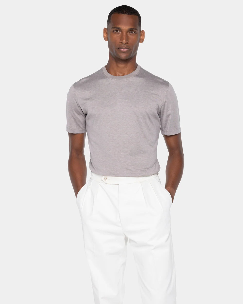 Sand Melange Soft Short Sleeve T-Shirt Silk Cotton | Filatori