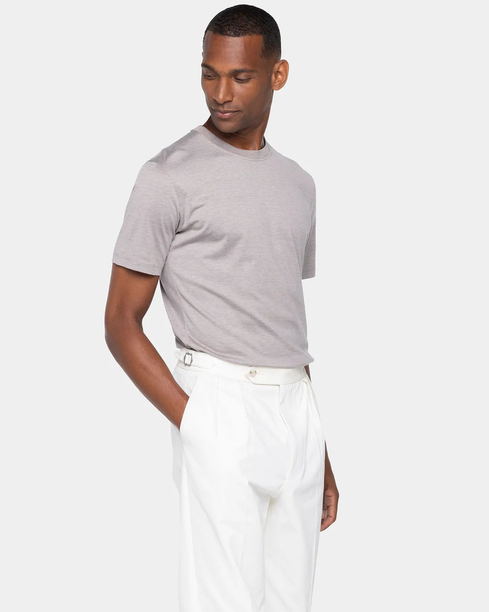 Sand Melange Soft Short Sleeve T-Shirt Silk Cotton | Filatori