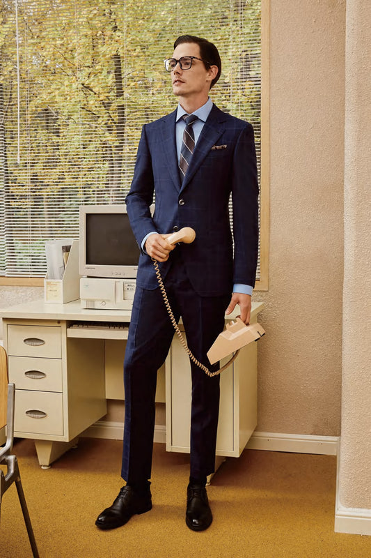 Two Piece Navy Suit with Blue Check