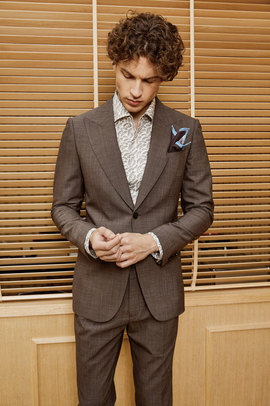 Luxurious Dark Brown Wool Pant Suit