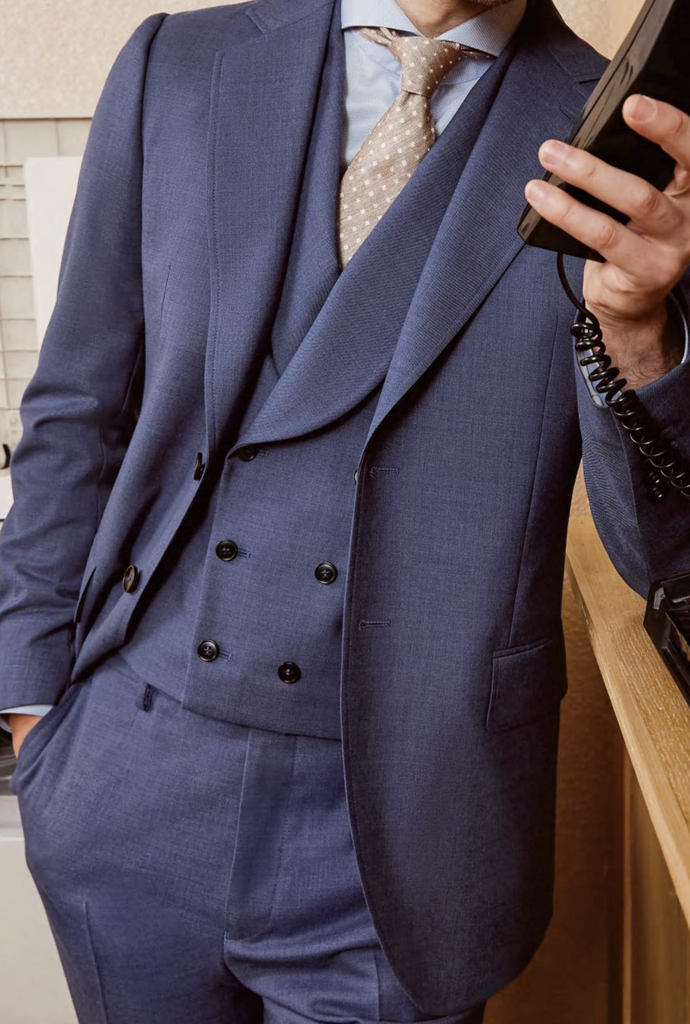 Sophisticated Navy Three-Piece Wool Suit