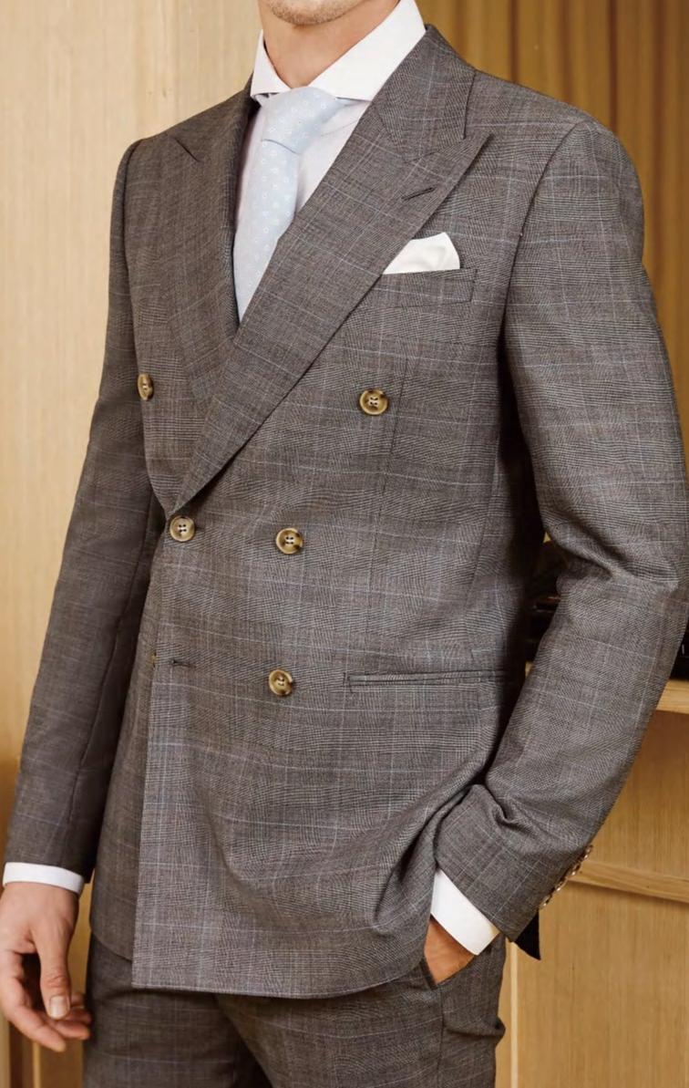 Classic Grey Double-Breasted Windowpane Suit