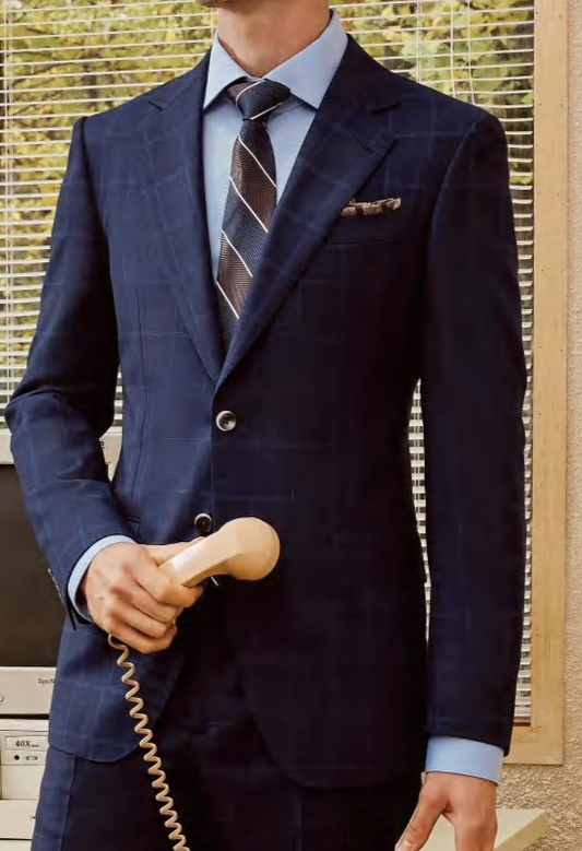 Two Piece Navy Suit with Blue Check